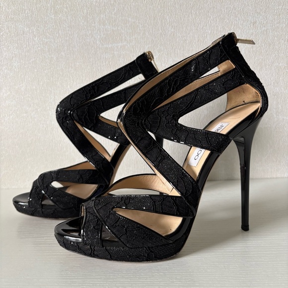 Jimmy Choo Black Strappy Lace Heels - Picture 11 of 11
